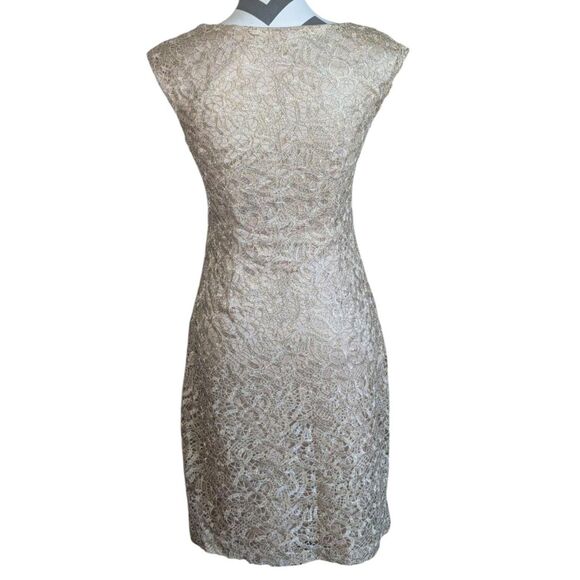 Sue Wong Nocturne Gold Metallic Lace Sheath Dress 4 Sleeveless Cocktail - Picture 6 of 6
